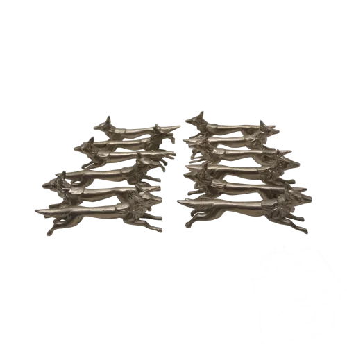 -12 ANCIENS PORTE COUTEAUX FORME RENARDS en ETAIN COLLECTION DECO TABLE D