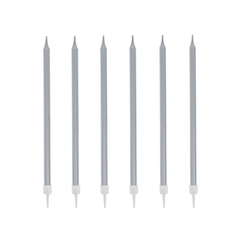 12 bougies hautes 13cm argentées Patisdecor