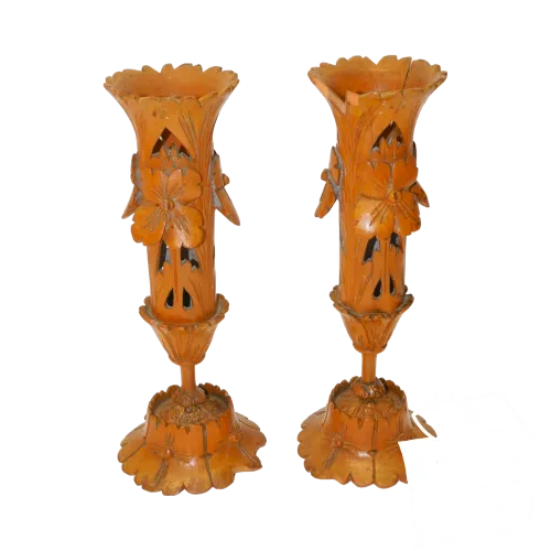 -2 BOUGEOIRS BOIS Sculpté FORET NOIRE couleur Miel JUS de GRENIER COLLECTION  D