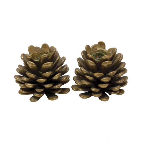 -2 BOUGEOIRS POMME de PIN en BRONZE déco table XXe collection vitrine  D