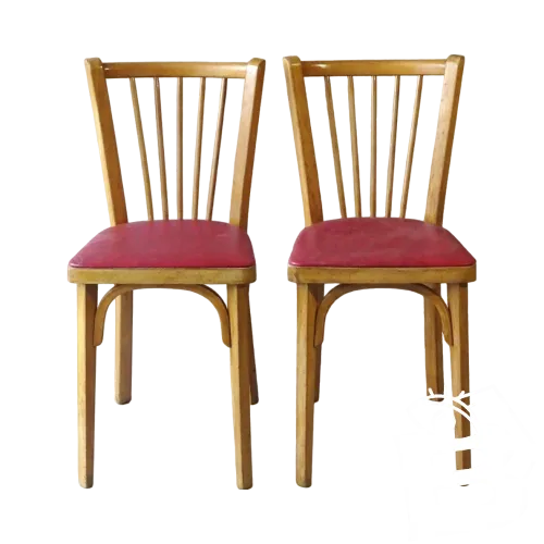 2 Chaises Baumann N°53, 1960 skai rouge