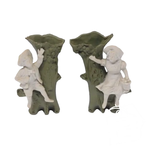 -2 JOLIS PETITS PORTE BOUQUETS BISCUIT GERMANY Fille & garçon début XX VITRINE D