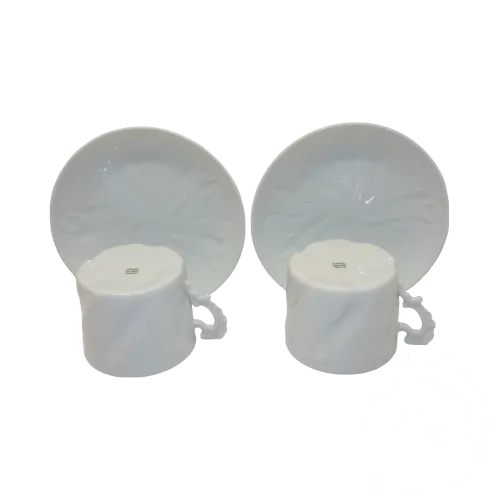 -2 TASSES & SOUCOUPES DEJEUNERS TETE A TETE PORCELAINE BLANCHE GIRAUD LIMOGES D