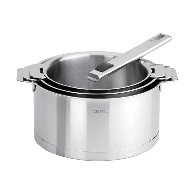 3 casseroles et 1 poignée amovible en inox de 16 à 20cm Strate Amovible Cristel