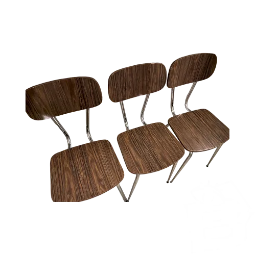 3 chaises en formica beige clair imitation bois