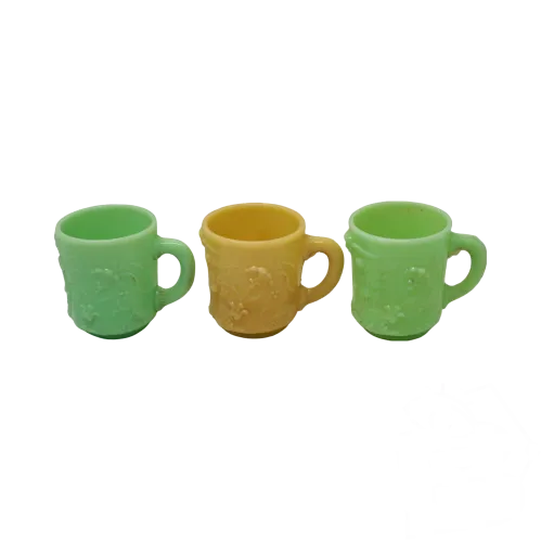 -3 TASSES OPALINE DE FOIRE 2 VERTES 1 JAUN CREME PORTIEUX VALLERYSTHAL ?  D