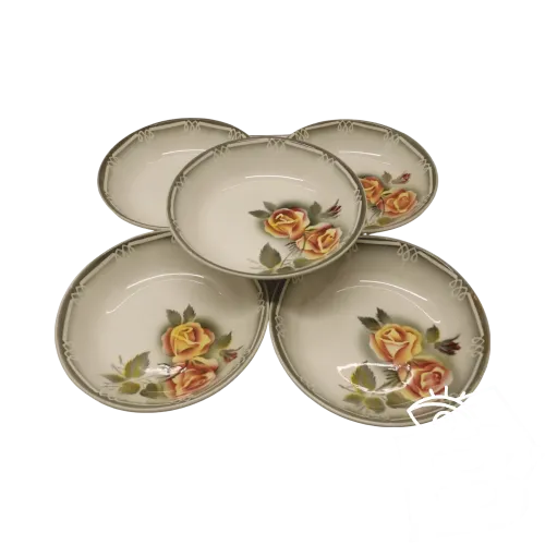 -5 ASSIETTES CREUSES CERAMIQUE DIGOIN modèle ADELE Roses jaune orangé D
