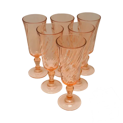 - 6 ANCIENNES FLUTES à CHAMPAGNE VERRE couleur rosé FRANCE Déco TABLE  D