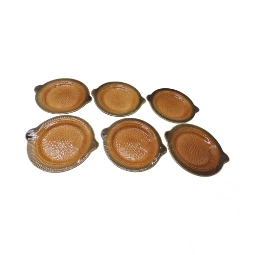 -6 ASSIETTES CERAMIQUE SARREGUEMINES POISSONS couleur Marron glacé bord foncé D