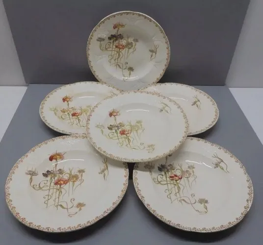 - 6 ASSIETTES DEMI CREUSES CERAMIQUE LONGWY modèle NIELLES début XXe TABLE  D