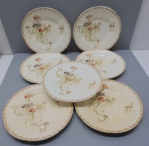 - 7 ASSIETTES PLATES CERAMIQUE LONGWY modèle NIELLES début XXe déco TABLE  D