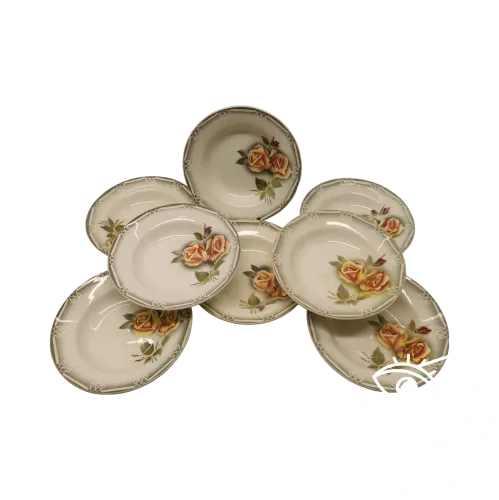 -8 ASSIETTES DEMI CREUSES CERAMIQUE DIGOIN modèle ADELE Roses jaune orangé D