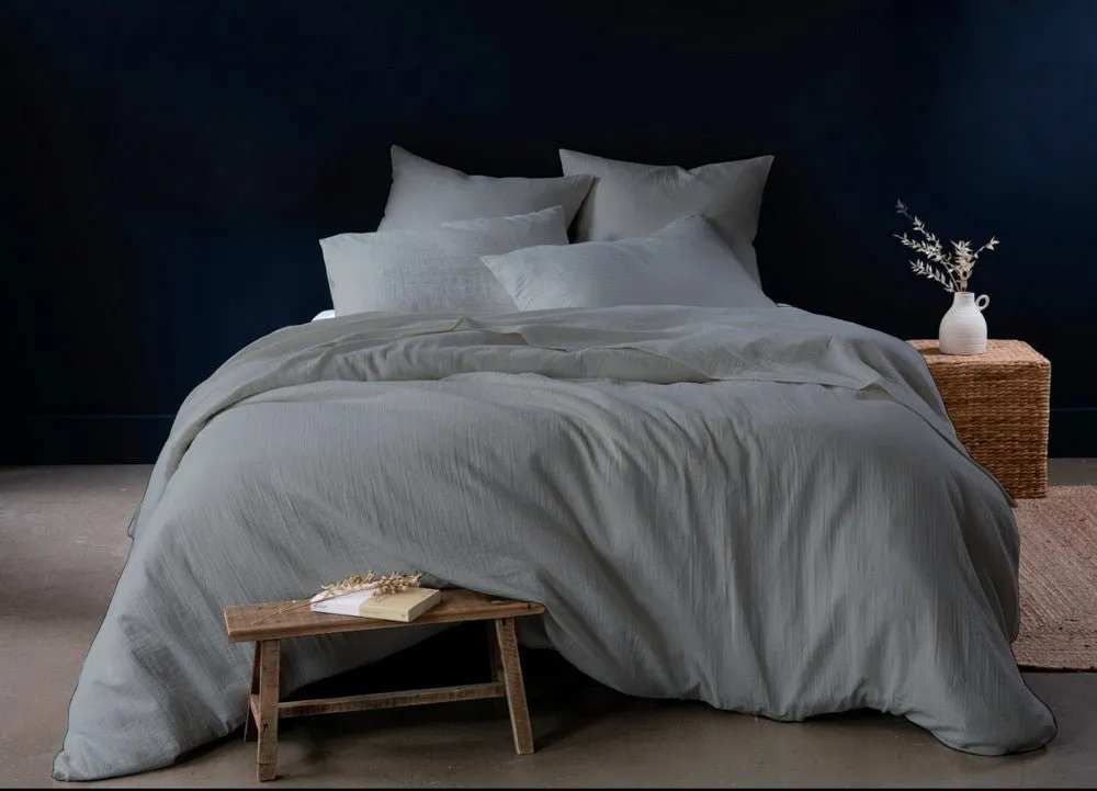 Parure housse de couette lin lavé gris