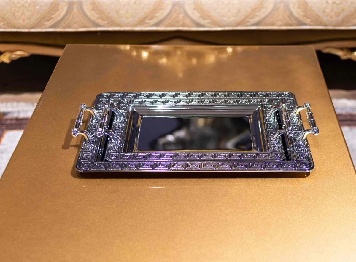 Lot de 2 plateaux de service rectangulaire en argent