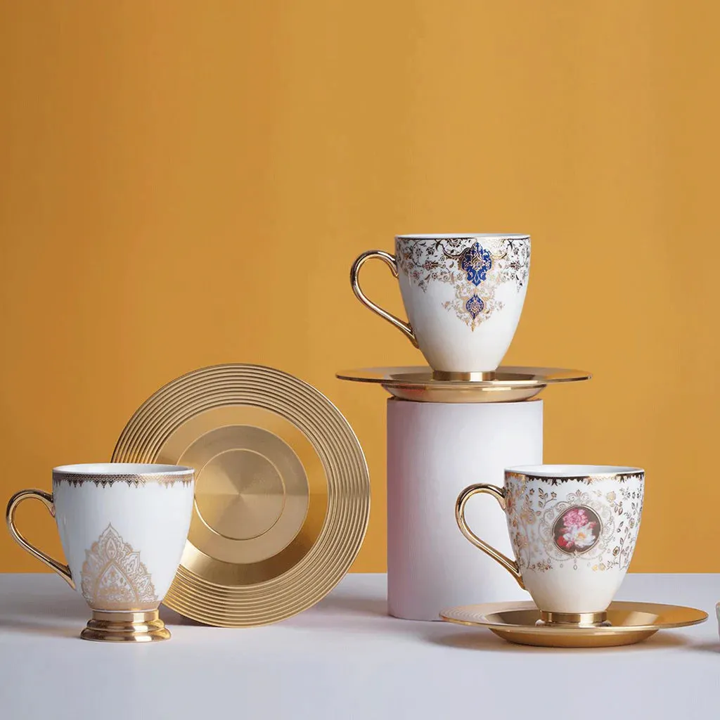 ACAR AHENK Set de 6 tasses à café en porcelaine et métal