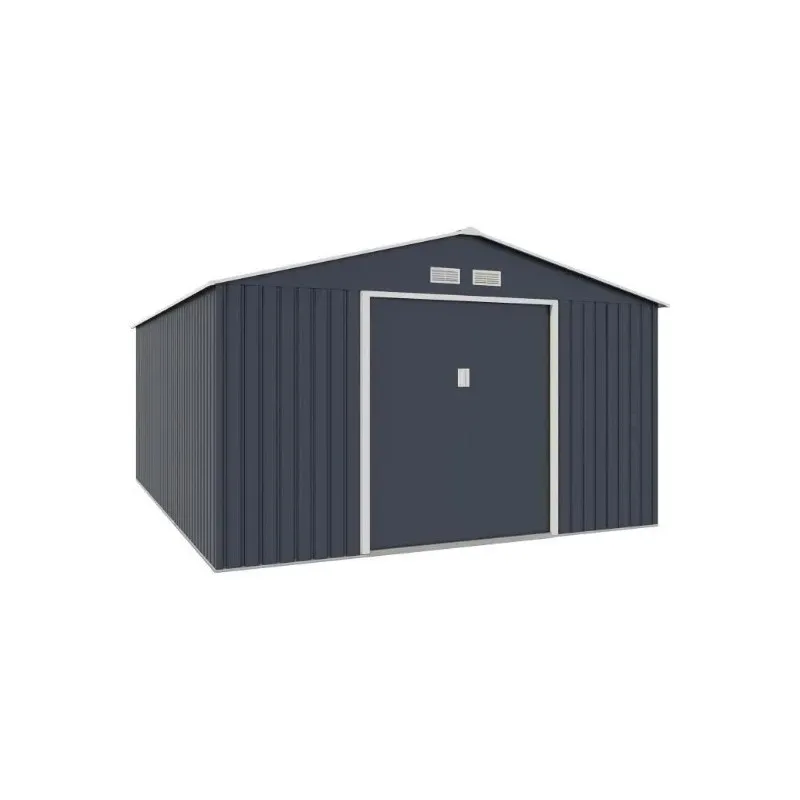 Abri de Jardin en Acier Galvanisé 15m² avec 2 Portes Coulissantes 340x446x210cm Gris Anthracite - 393909 - NEUF Déclassé