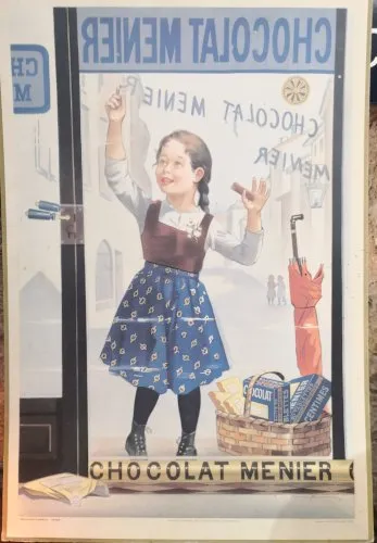 Affiche publicitaire sur carton chocolat Menier