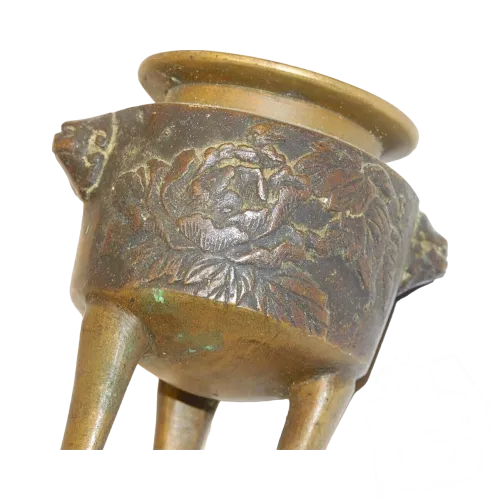 - ANCIEN BAS de BRULE ENCENS BRONZE ASIE 2 TETES de SINGES en APPLIQUE  D
