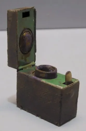 - ANCIEN ENCRIER de VOYAGE Gainé de CUIR MARRON avec USURES XIXe collection D