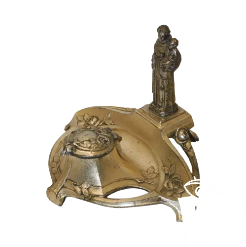 -ANCIEN ENCRIER REGULE Argenté ART DECO GODET VERRE SAINT ANTOINE RELIGION D