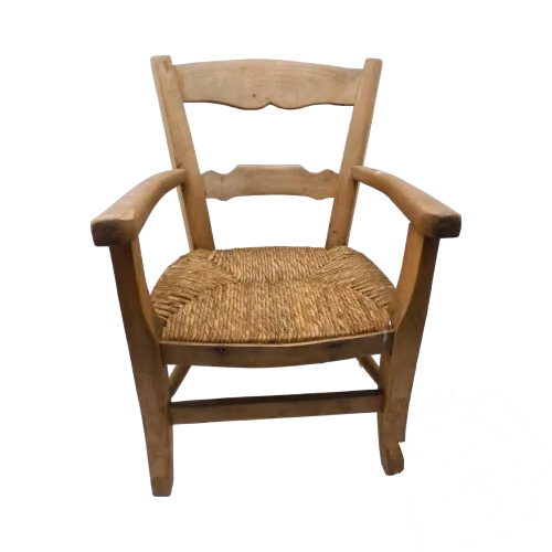 -ANCIEN FAUTEUIL DENFANT BOIS & PAILLE jus de grenier collection déco poupée D