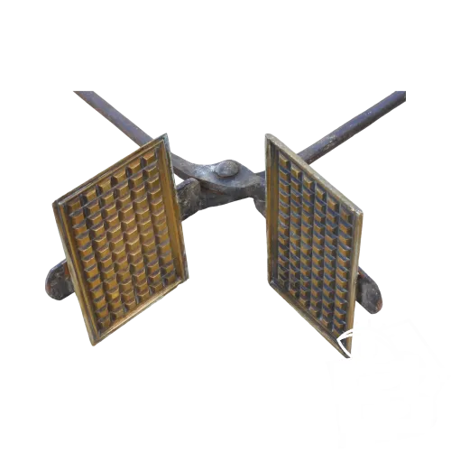 -ANCIEN GAUFRIER FER Forgé XIXe PALETTES BRONZE déco CHEMINEE OUTIL ANCIEN D