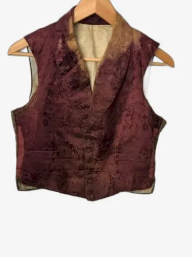 ANCIEN GILET HOMME EN SOIE VIOLINE MOTIFS FLORAUX 7 BOUTONS EN L ETAT C2014