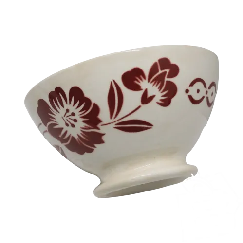 -ANCIEN GRAND BOL DIGOIN CERAMIQUE GROSSE FLEUR ROUGE Foncé déco cuisine D