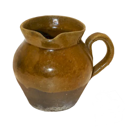 -ANCIEN PETIT PICHET POT A LAIT /CREME TERRE CUITE EMAILLEE glaçure Verte  D