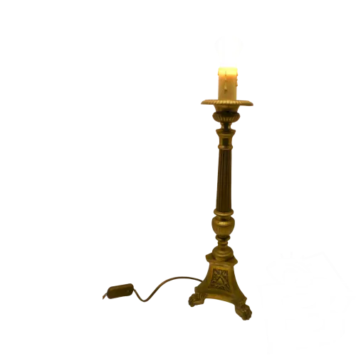 - ANCIEN PIQUE CIERGES BOUGEOIR BRONZE RELIGION Jésus XIXe transformé en LAMPE D