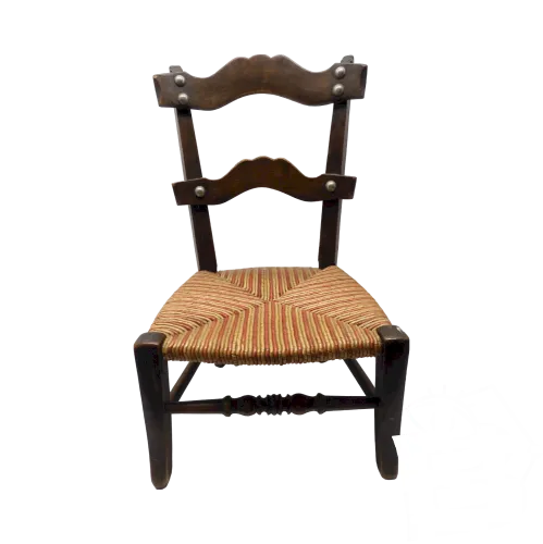 *ANCIENNE CHAISE DENFANT BOIS & PAILLE 2 COULEURS collection déco poupée D
