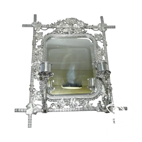 *APPLIQUE MURALE en LAITON ARGENTE AVEC MIROIR BOUGEOIRS XIXe glace déco XIXe