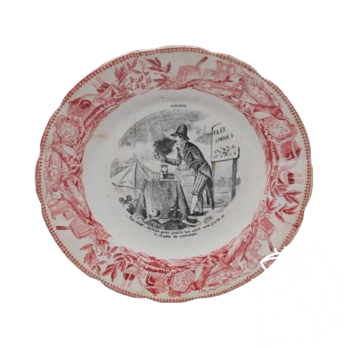 -ASSIETTE PARLANTE CERAMIQUE ANCIENNE fabrique à déchiffrer FORAINS Collection D