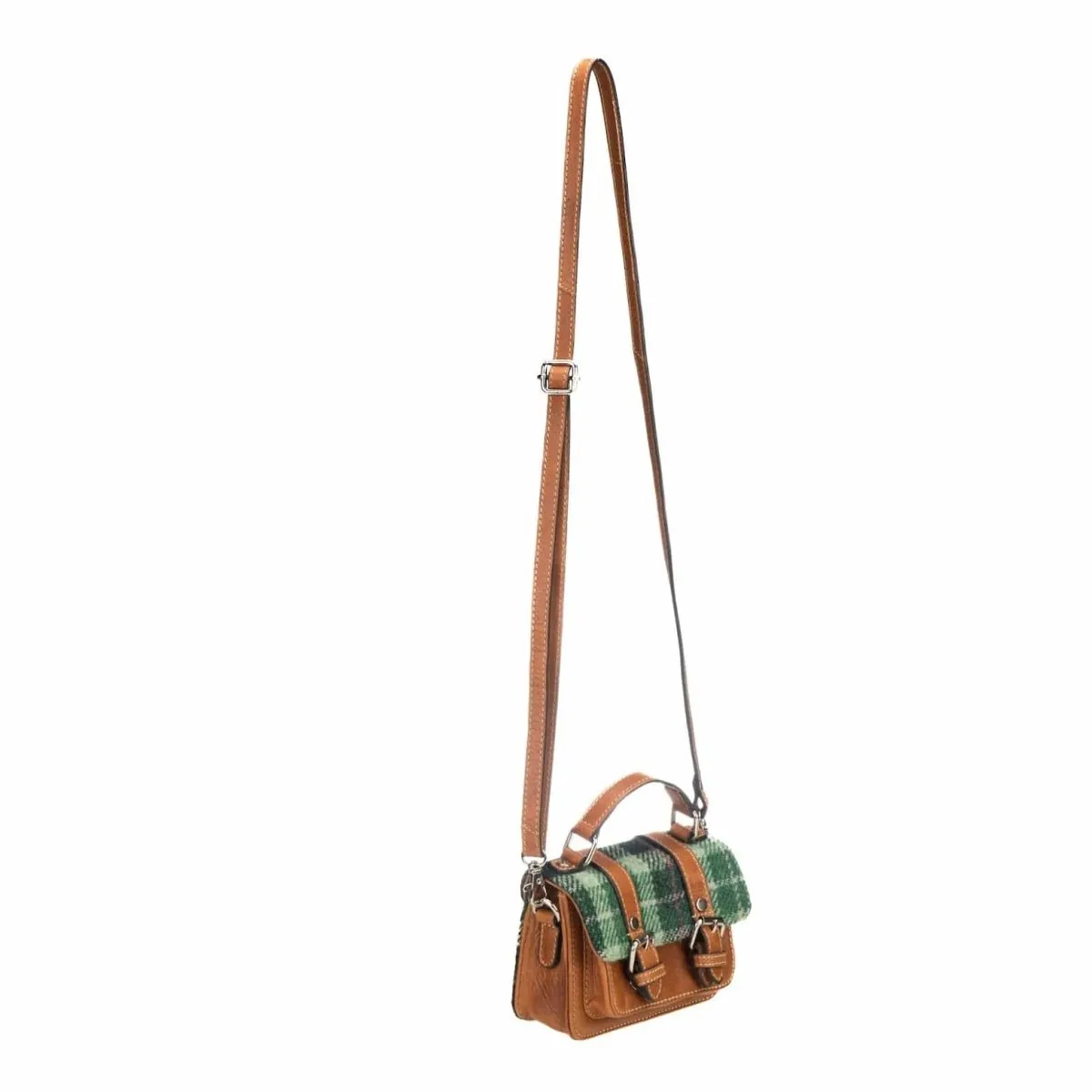 Baby Satchel Green Tartan & Leather | Compact et élégant | Impex das