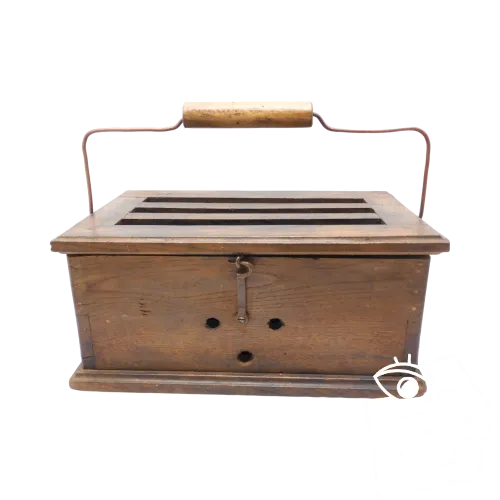 -BELLE ANCIENNE GRANDE CHAUFFERETTE BOIS Intérieur métal peint noir collection D