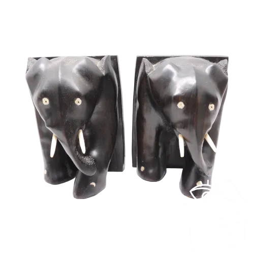 - BELLE ANCIENNE PAIRE de SERRE LIVRES ELEPHANTS BOIS Foncé & Lourd Afrique D