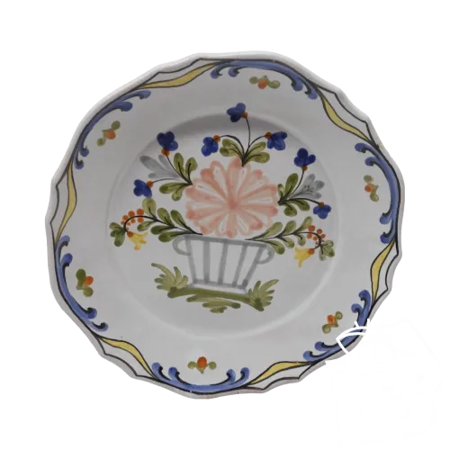 - BELLE ASSIETTE DECORATIVE CERAMIQUE au Panier Fleuri XXe goût XVIIIe Vitrine D