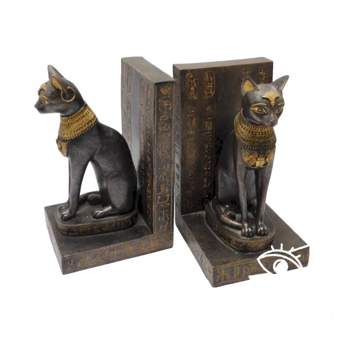 - BELLE PAIRE de SERRE LIVRES RESINE 2 CHATS EGYPTIENS BIBLIOTHEQUE LIVRE D