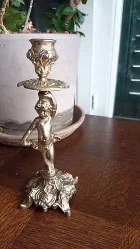 Bougeoir en laiton massif Putti Cherubin Angelot exemp. n°2