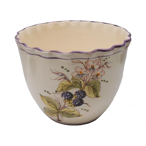 - CACHE POT CERAMIQUE XXe décor BRANCHES de MURES JUS de GRENIER déco Fleurs  D