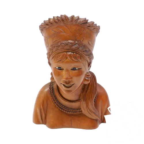 - JOLI ANCIEN BUSTE BOIS FEMME INDONESIENNE YEUX SULFURE collection déco  D