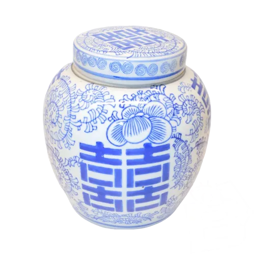 - JOLI ANCIEN GROS POT A GINGEMBRE PORCELAINE CHINE BLANC /BLEU sans marque  D