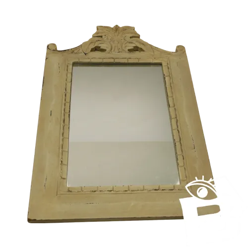 - JOLI ANCIEN MIROIR MURAL TOUR BOIS cérusé gris DECO XXe JUS de Grenier  D