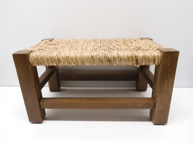 *JOLI ANCIEN REPOSE PIED BOIS et PAILLE XXe déco collection meuble ancien D