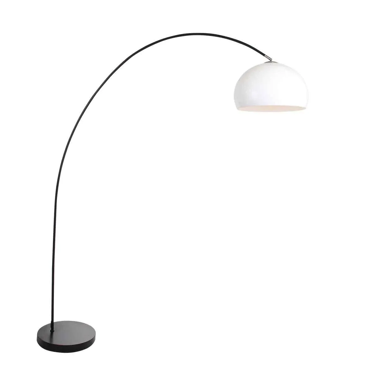 Lampadaire arc métal noir abat-jour blanc hémisphère – H185 cm
