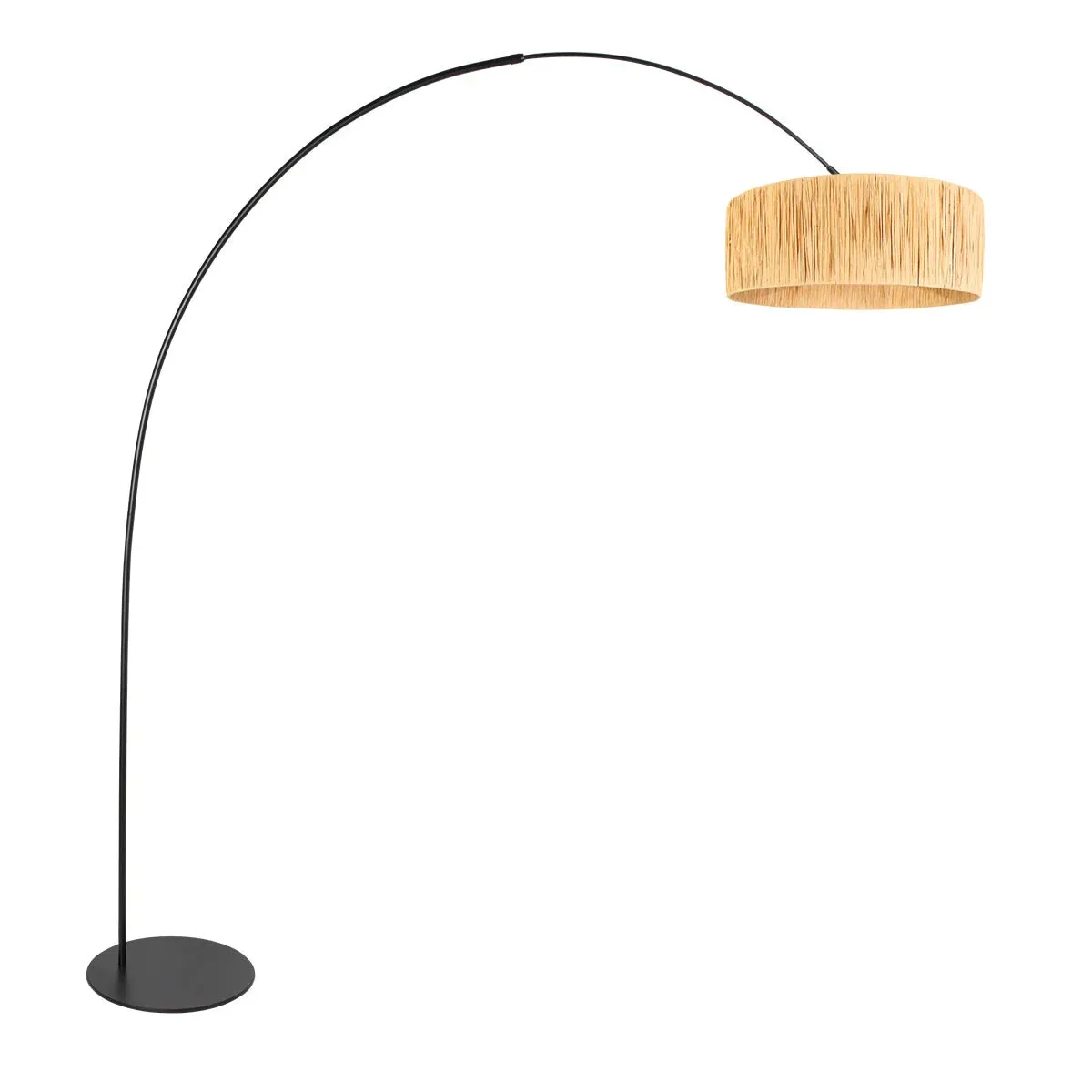 Lampadaire arc en métal noir abat-jour fibres naturelles – H210 cm