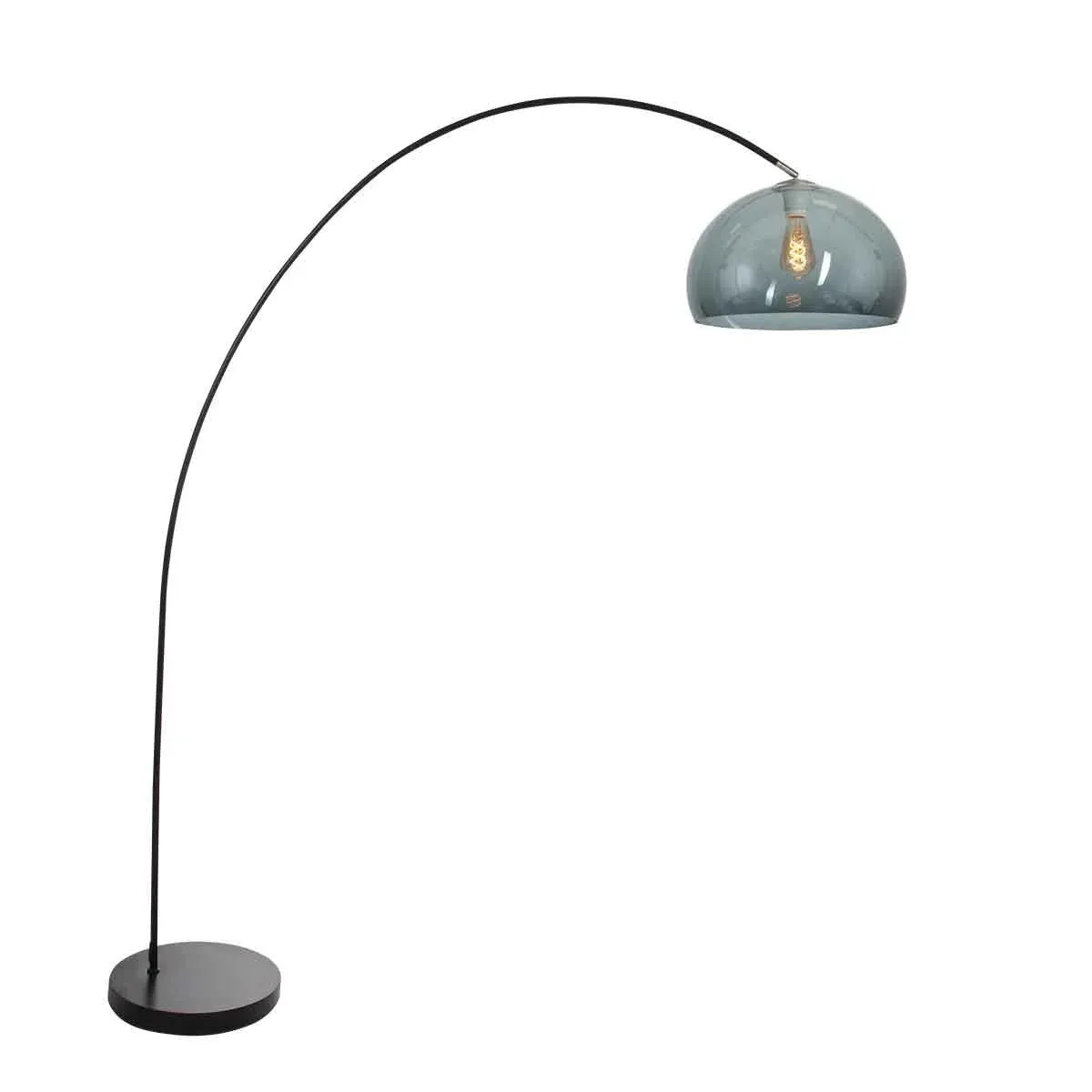 Lampadaire arc en métal noir avec abat-jour en verre fumé – H185 cm
