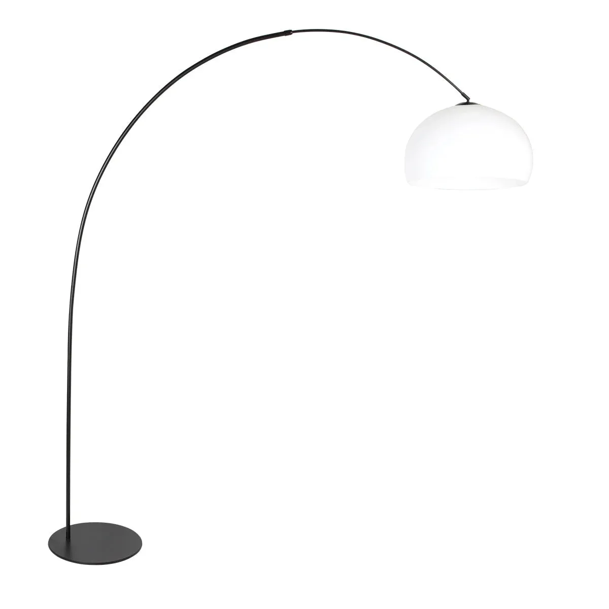 Lampadaire arc noir abat-jour rond blanc en plastique – H210 cm