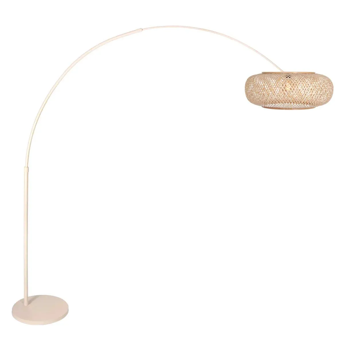 Lampadaire arc en rotin tressé crème avec abat-jour rond – H240 cm