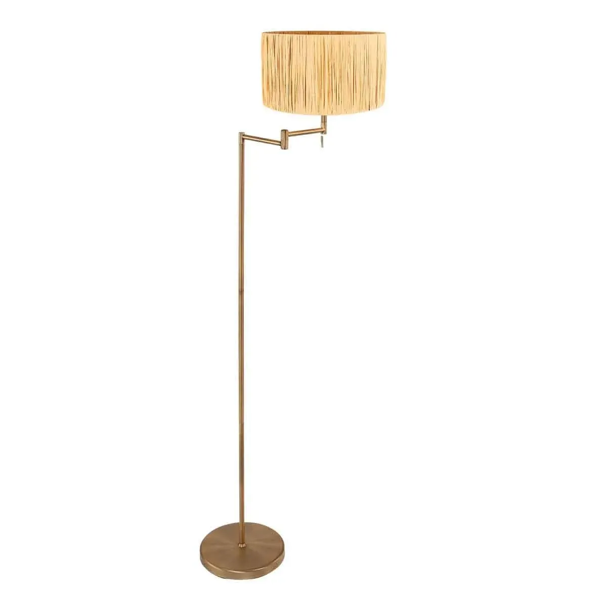 Lampadaire en laiton avec bras orientable et abat-jour en raphia – H154 cm